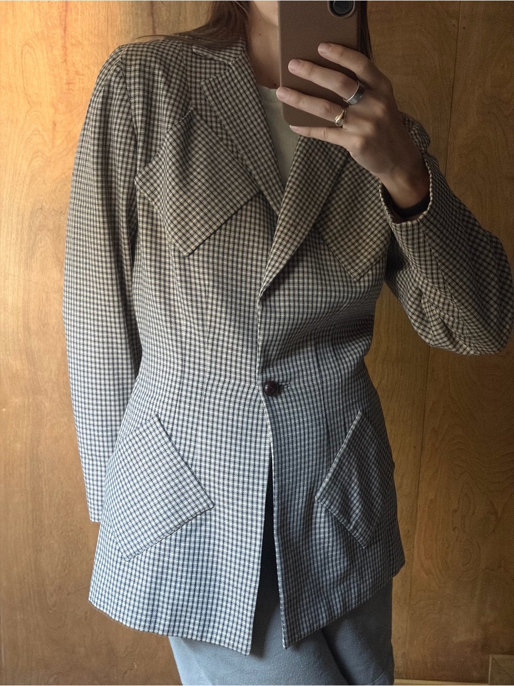 Vintage Oversized Houndstooth Blazer Jacket